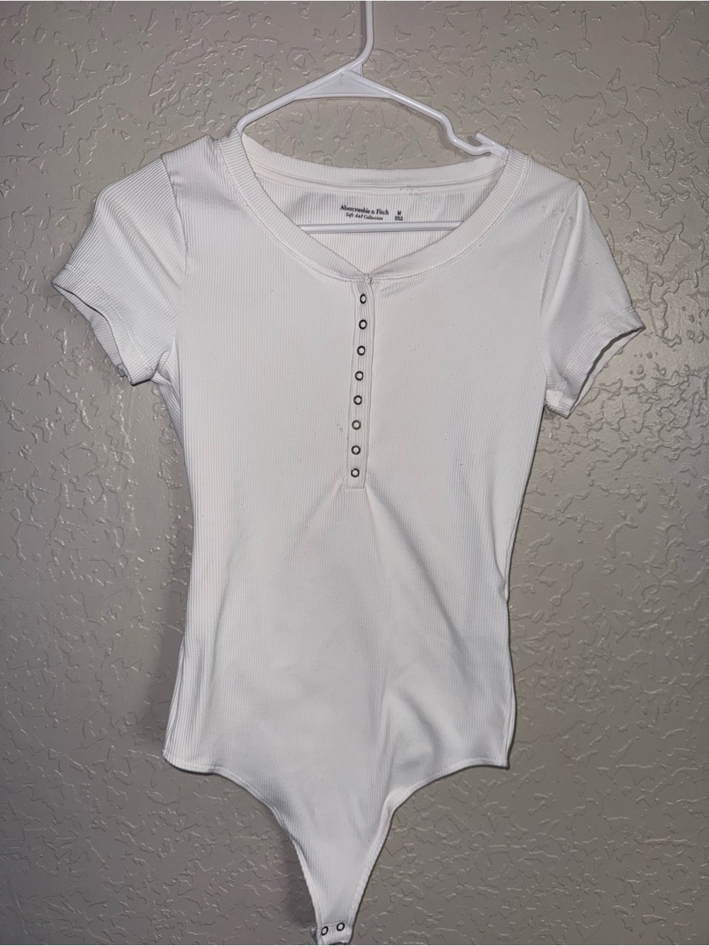 Abercrombie & Fitch White Ribbed Snap-Front Short Sleeve Bodysuit